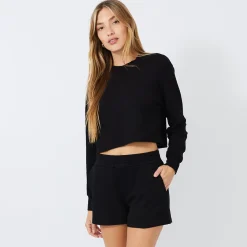 Sweatshirts*MONROW Cropped Boyfriend Sweatshirt BLACK