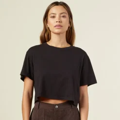 Tees*MONROW Cropped Ex-Boyfriend Crew BLACK