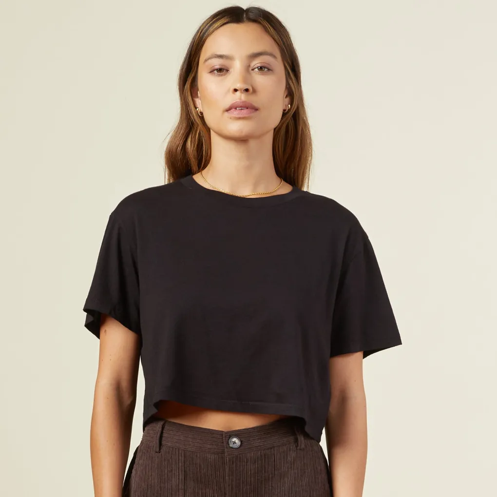 Tees*MONROW Cropped Ex-Boyfriend Crew BLACK