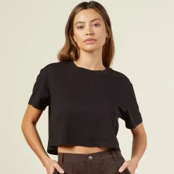 Tees*MONROW Cropped Ex-Boyfriend Crew BLACK