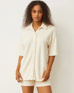 Terry*MONROW Diamond Terry Cloth Oversized Shirt NATURAL