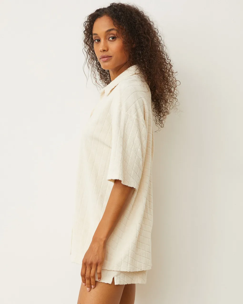 Terry*MONROW Diamond Terry Cloth Oversized Shirt NATURAL