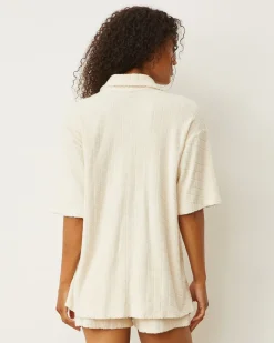 Terry*MONROW Diamond Terry Cloth Oversized Shirt NATURAL