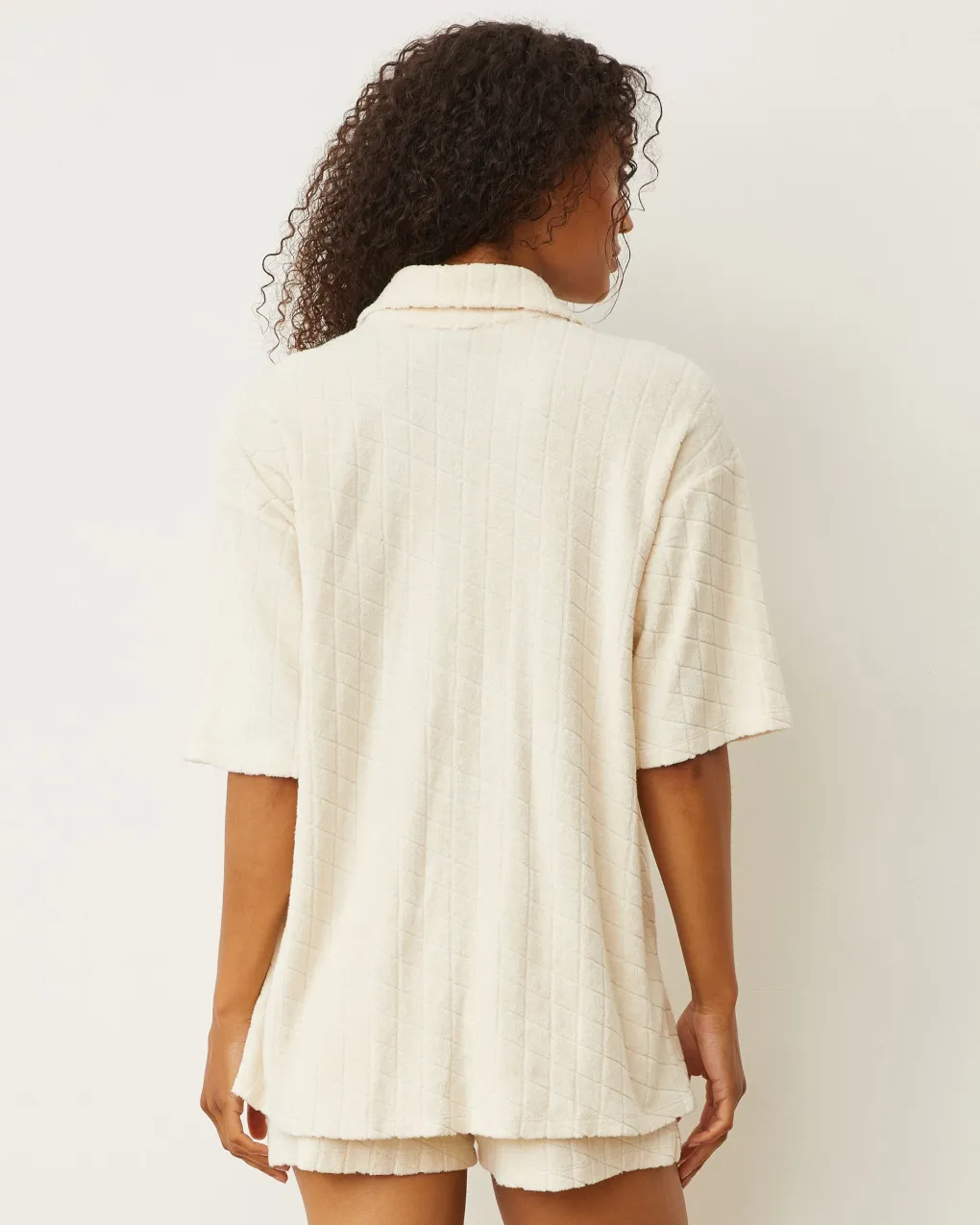 Terry*MONROW Diamond Terry Cloth Oversized Shirt NATURAL