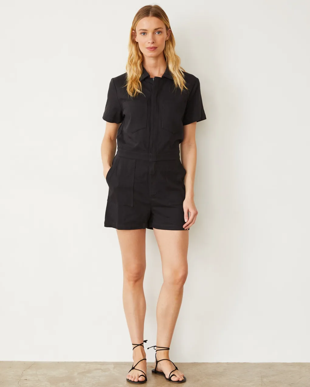 Rompers*MONROW Faded Black Soft Twill Romper