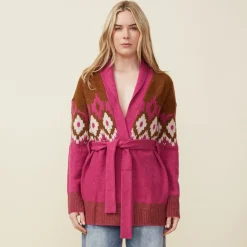 Sweaters*MONROW Fair Isle Shawl Cardigan DRAGONFRUIT