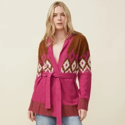 Sweaters*MONROW Fair Isle Shawl Cardigan DRAGONFRUIT
