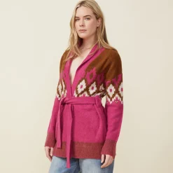 Sweaters*MONROW Fair Isle Shawl Cardigan DRAGONFRUIT