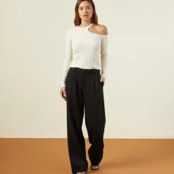 Long Sleeve*MONROW Flat Rib Asymmetric Long Sleeve OFFWHITE