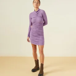 Dresses*MONROW Flat Rib Mock Shirred Dress ASTERPURPLE