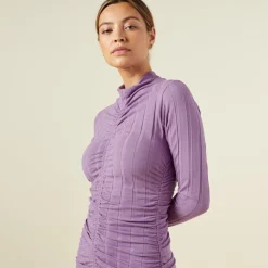 Dresses*MONROW Flat Rib Mock Shirred Dress ASTERPURPLE