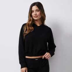 Terry|Hoodies*MONROW French Terry Crop Hoody BLACK