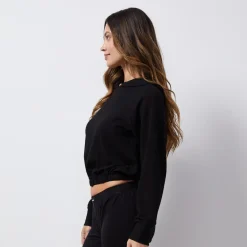 Terry|Hoodies*MONROW French Terry Crop Hoody BLACK