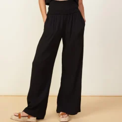 Pants*MONROW Gauze Smocked Flare Pant BLACK