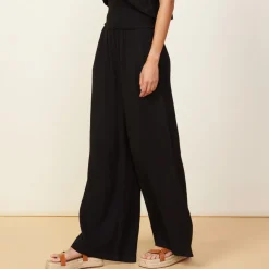 Pants*MONROW Gauze Smocked Flare Pant BLACK