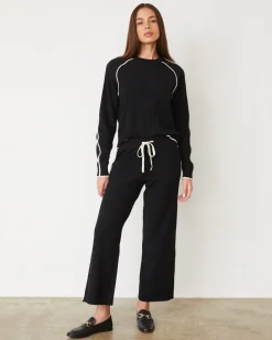 Soft Knit|Travel Essentials*MONROW Lightknit Pant With Contrast Piping BLACK