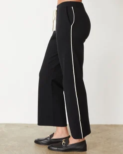 Soft Knit|Travel Essentials*MONROW Lightknit Pant With Contrast Piping BLACK