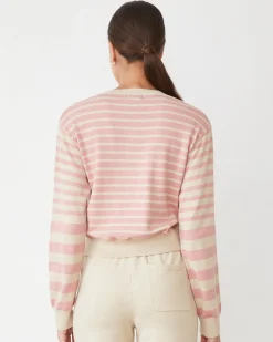 Soft Knit|Travel Essentials*MONROW Lightknit Stripe V Neck SAND/CHALKPINK