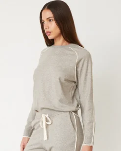 Soft Knit|Travel Essentials*MONROW Lightknit Sweater With Contrast Piping HEATHERGREY