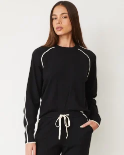 Soft Knit|Travel Essentials*MONROW Lightknit Sweater With Contrast Piping BLACK