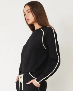 Soft Knit|Travel Essentials*MONROW Lightknit Sweater With Contrast Piping BLACK