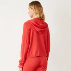 Soft Knit|Hoodies*MONROW Light Soft Knit Contrast Stitch Hoody CHERRY