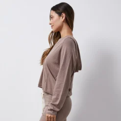 Soft Knit|Hoodies*MONROW Light Soft Knit Contrast Stitch Hoody PECAN