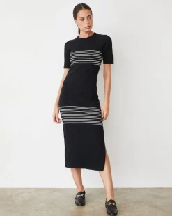 Soft Knit|Dresses*MONROW Light Soft Knit Stripe Dress BLACK