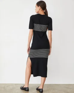 Soft Knit|Dresses*MONROW Light Soft Knit Stripe Dress BLACK