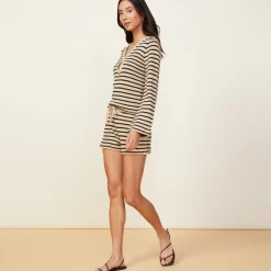 Long Sleeve|Sweaters*MONROW Linen Sweater Long Sleeve Top ECRU/BLKSTRIPE