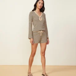 Shorts*MONROW Linen Sweater Short ECRU/BLKSTRIPE