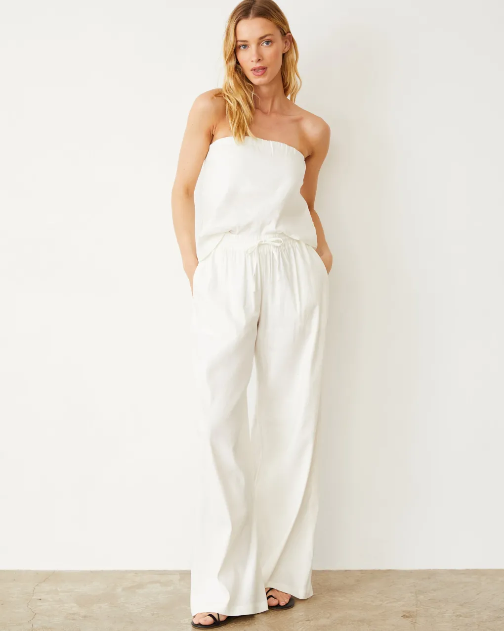Pants*MONROW Linen Wide Leg Pant PEARL