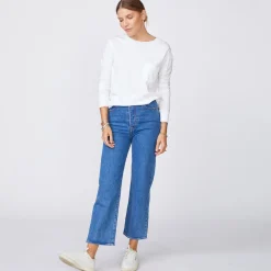 Long Sleeve*MONROW Long Sleeve Ex-Boyfriend Pocket Crew WHITE