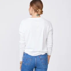 Long Sleeve*MONROW Long Sleeve Ex-Boyfriend Pocket Crew WHITE