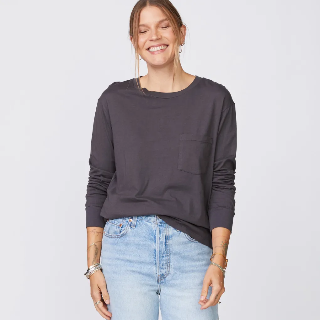 Long Sleeve*MONROW Long Sleeve Ex-Boyfriend Pocket Crew FADEDBLACK