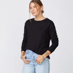 Long Sleeve*MONROW Long Sleeve Ex-Boyfriend Pocket Crew BLACK