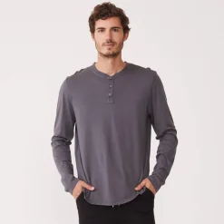 Mens Sale|Men's Sale*MONROW Long Sleeve Henley VINTAGEBLACK