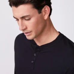 Men's Tops|Mens Sale*MONROW Long Sleeve Henley BLACK