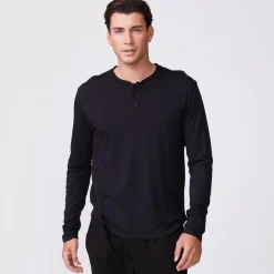 Men's Tops|Mens Sale*MONROW Long Sleeve Henley BLACK