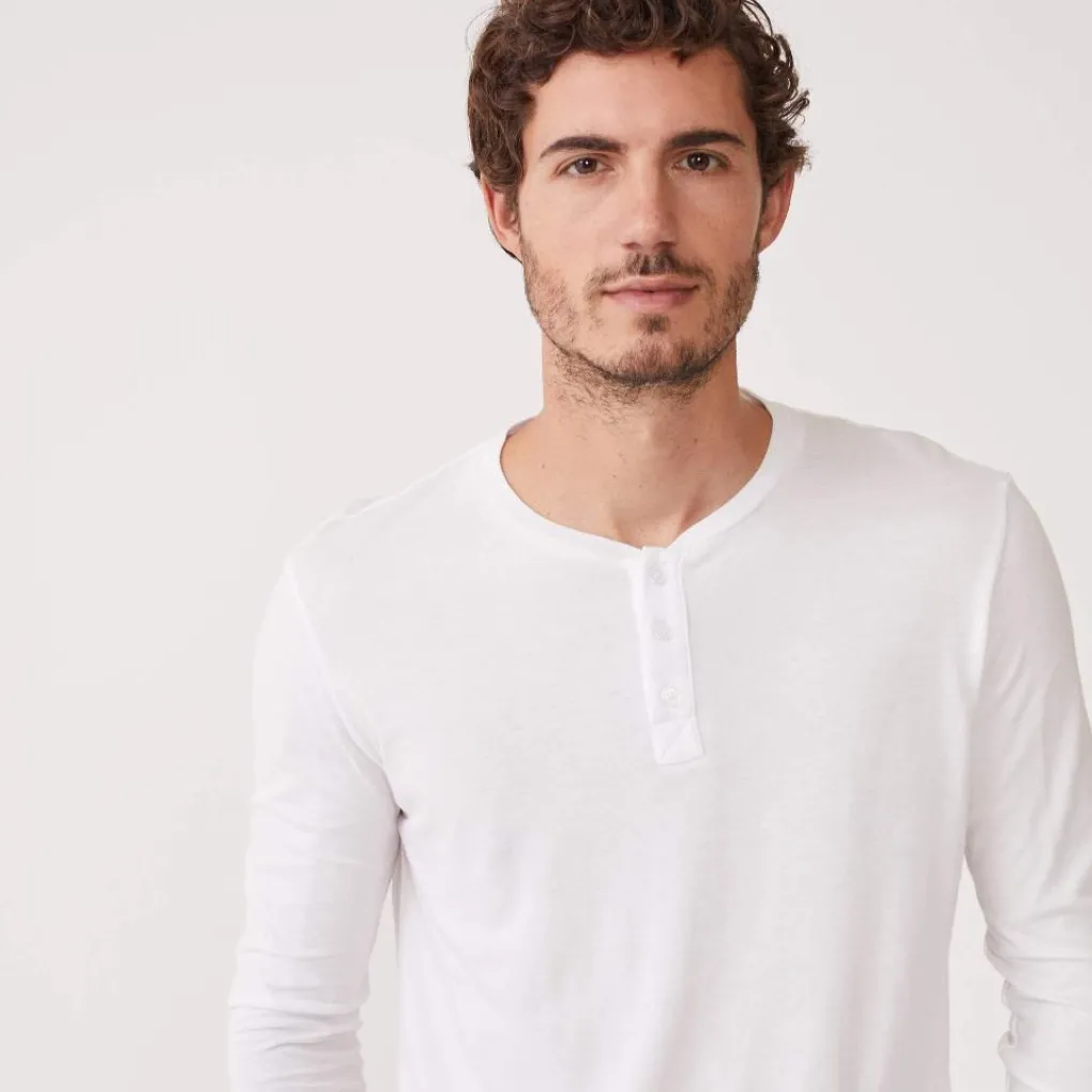 Men's Tops|Mens Sale*MONROW Long Sleeve Henley WHITE