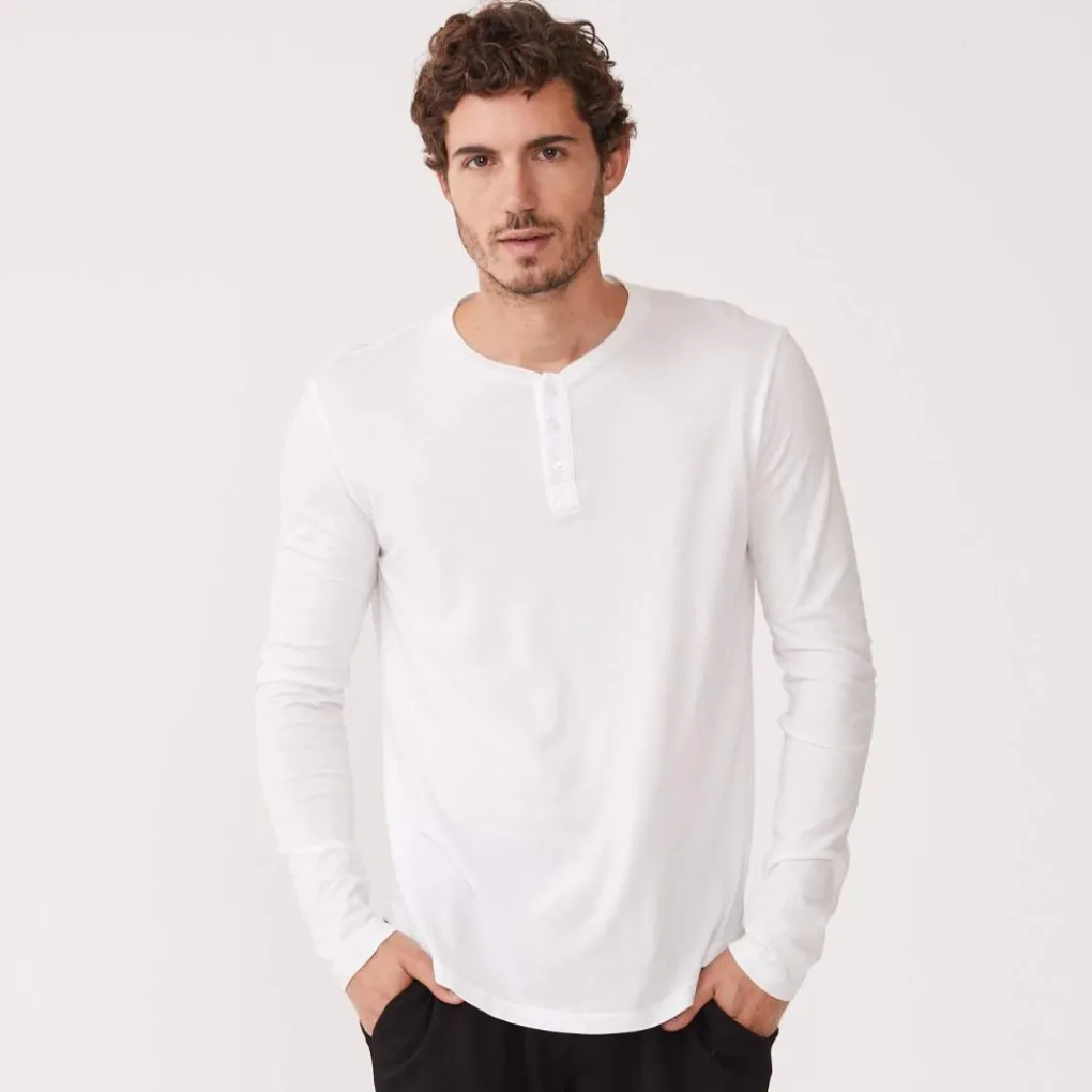 Men's Tops|Mens Sale*MONROW Long Sleeve Henley WHITE