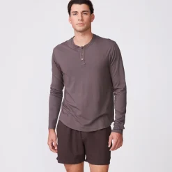 Men's Tops|Mens Sale*MONROW Long Sleeve Henley COCOA