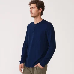 Men's Tops|Mens Sale*MONROW Long Sleeve Henley NAVYBLUE