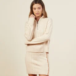 Sweatshirts*MONROW Merino Cable Knit Half Zip OFFWHITE