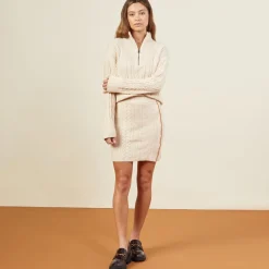 Sweatshirts*MONROW Merino Cable Knit Half Zip OFFWHITE