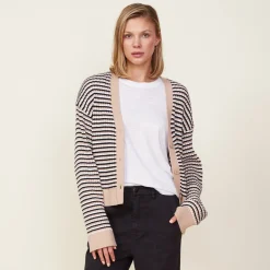 Sweaters*MONROW Merino Wool Cardigan DUSKWINTER/WHITEBLACKSTRIPES