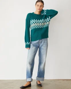 Sweaters*MONROW Merino Wool Fair Isle Crew Neck FOREST