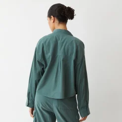 Long Sleeve*MONROW Mini Corduroy Cropped Shirt CACTUS