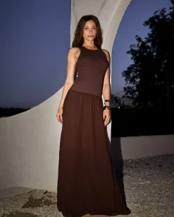 Dresses*MONROW Mix Media Tank Maxi Dress MAHOGANY