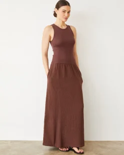 Dresses*MONROW Mix Media Tank Maxi Dress MAHOGANY
